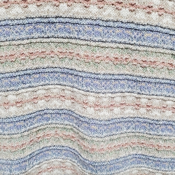 VINTAGE 80s Alps Pastel Pink Blue Heart Ribbed Knit Floral Button Up Cardigan L - Picture 13 of 16